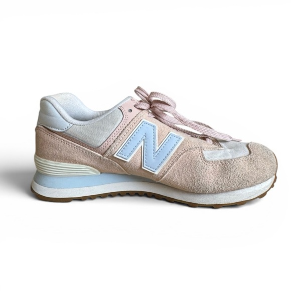 New Balance 574 Sneakers Running Shoes Blush Pink Beige Light Blue WL574 Size 8 - Picture 4 of 10